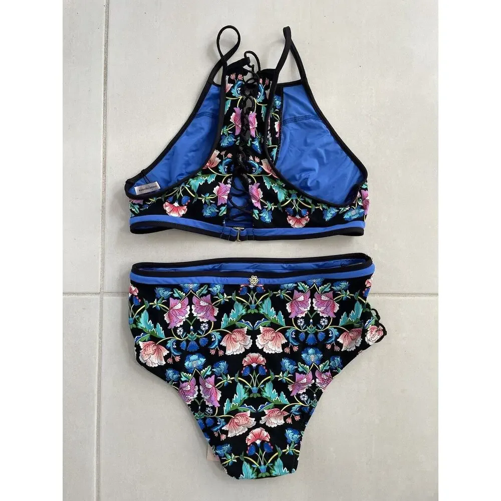 Nanette Lepore Swimsuit Bikini Floral Vixen Swimwear Beach Boho Romantic Goth
